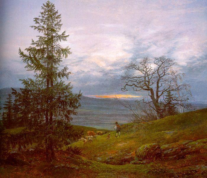 Johan Christian Dahl Evening Landscape with Shepherd Sweden oil painting art